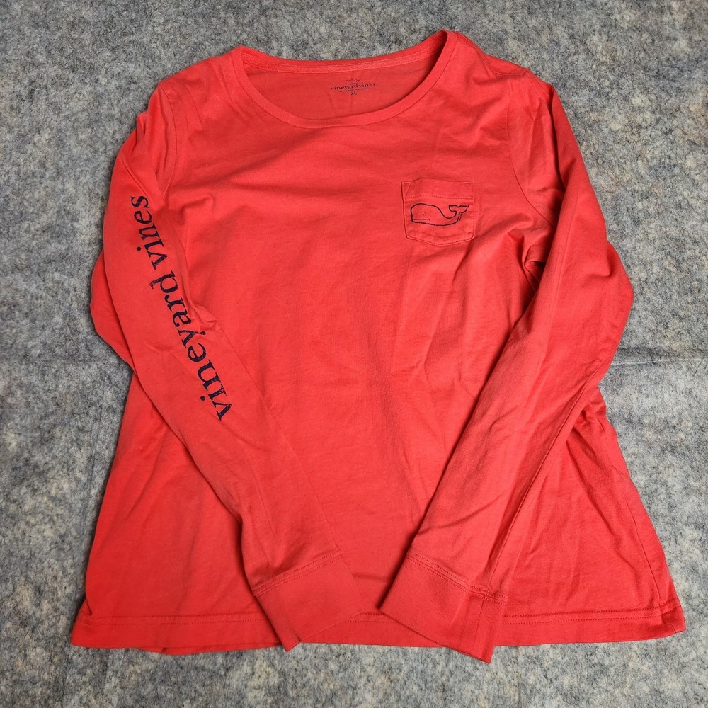 Vineyard Vines Vintage Whale T Shirt Women XL Red Long Sleeve Print Preppy
